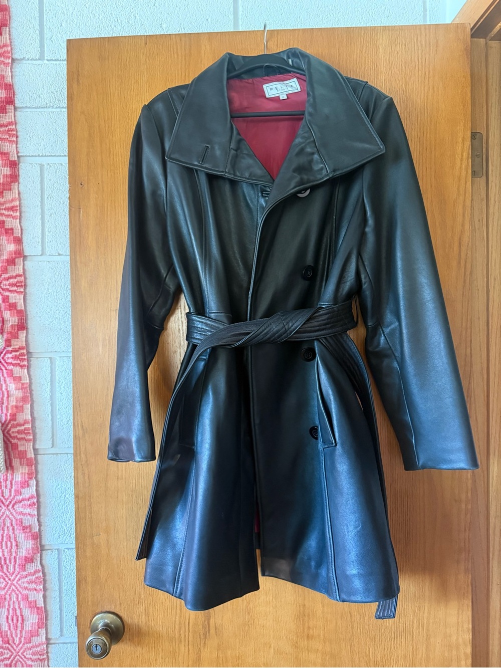 Pelle Studios Black Leather Belted Trench Coat sz:1X